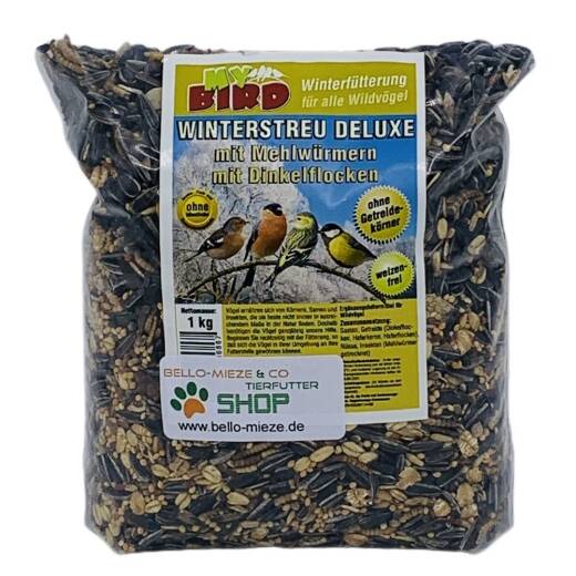 Wildvogel Winterstreu Deluxe mit Mehlwürmern | Winterfutter | ohne Weizen 25 kg