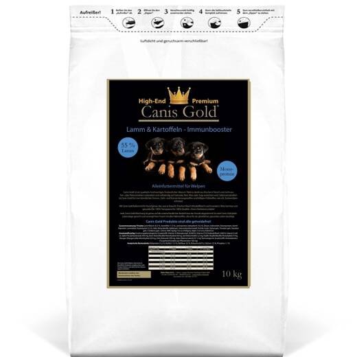 Canis Gold Welpen | Junior Lamm + Kartoffel | 55 % Fleisch | Welpen Trockenfutter ohne Getreidezusatz 10 kg