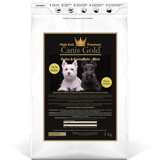Canis Gold Adult MINI 70 % Huhn + Kartoffeln (Monoprotein) | getreidefrei | kleine Hunde Rassen