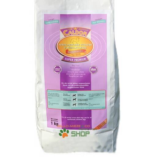 4 kg Caldor Maintenance Afrikanischer Strauß mit Süßkartoffel | Hunde Trockenfutter ohne Getreidezusatz