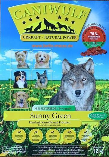 CaniWulf Sunny Green | Pferd mit Kartoffel und Früchten | Hunde Trockenfutter ohne Getreidezusatz 12 kg
