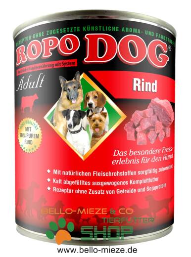 RopoDog Adult Rind mit ganzen  Fleischstücken 12 Dosen à 800 gr.