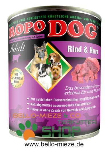 RopoDog Adult Rind & Herz - 12 Dosen à 800 gr.