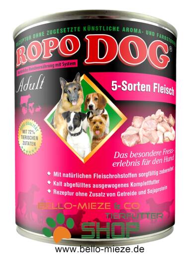 RopoDog Adult 5 Sorten Fleisch - 24 Dosen à 400 gr.