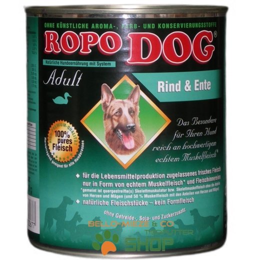 RopoDog Adult Rind &amp; Ente - 100% Fleisch 30 Dosen &agrave; 800 gr.