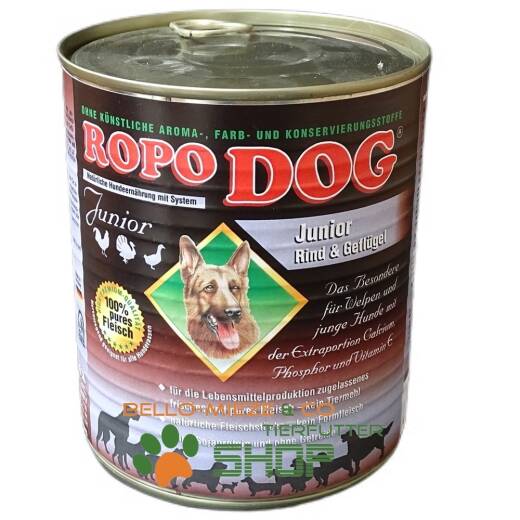 RopoDog Junior Rind & Geflügel - 100% Fleisch 24 Dosen à 400 gr.