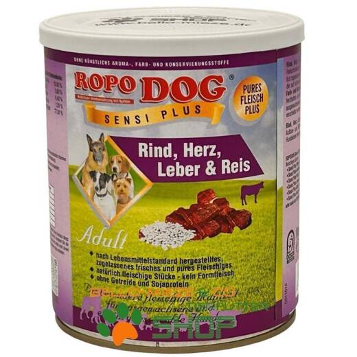 RopoDog Adult Sensi Plus Rind, Herz, Leber & Reis 24 Dosen à 400 gr.