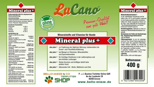 LuCano Mineral plus+ BARF Mineralfuttermittel mit Vitaminen f&uuml;r alle Hunde 400 gr