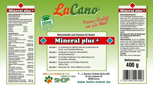 LuCano Mineral plus+ BARF Mineralfuttermittel mit Vitaminen für alle Hunde 400 gr
