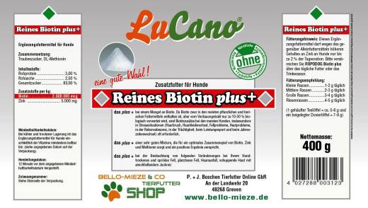 LuCano reines Biotin plus+ | Ergänzungsfuttermittel für Hunde mit 2.000.000 mcg Biotin | auch zum Barfen 400 gr