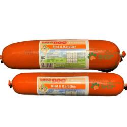 RopoDog Hunde Fleischwurst Rind + Karotten | Alleinfuttermittel | 8 x 400 gr.