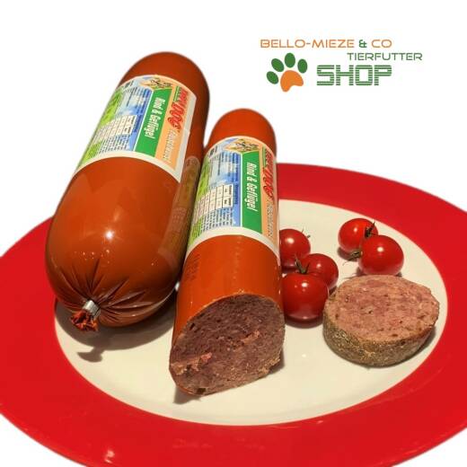 RopoDog Hunde Fleischwurst Rind + Geflügel | Alleinfuttermittel | 8 x 400 gr.