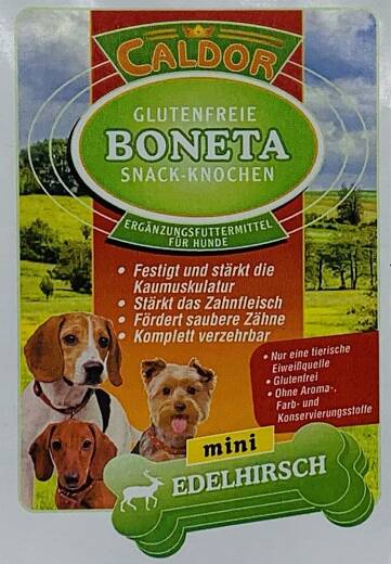 Kau Knochen Mini Edelhirsch | Monoprotein | mit Hirse und Reis von Caldor Boneta