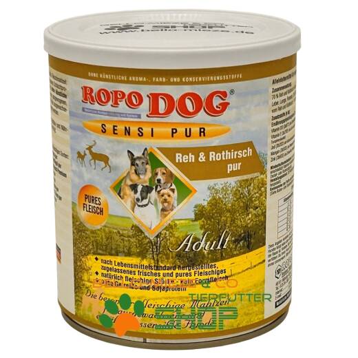 RopoDog Adult Sensi Pur Reh + Rothirsch - pures Fleisch 30 Dosen à 800 gr
