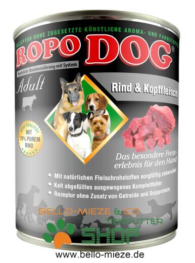 RopoDog Adult Rind & Kopffleisch - 6 Dosen à 400 gr