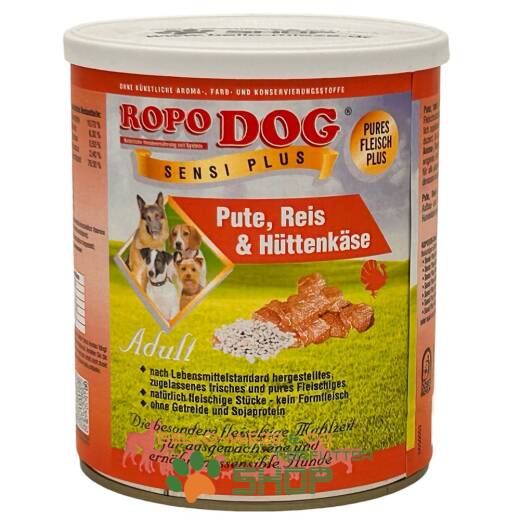 RopoDog Adult Sensi Plus Pute & Reis + Hüttenkäse 6 Dosen à 800 gr