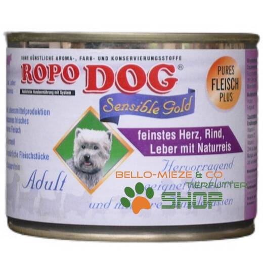 RopoDog Sensilbe Gold Adult Herz, Rind, Leber & Reis 6 Dosen à 200 gr