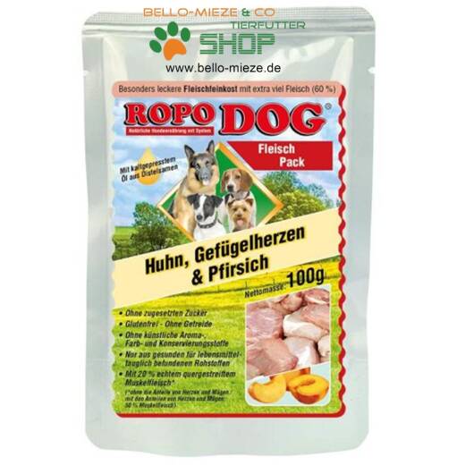 RopoDog Fleisch Pack mit  Huhn, Geflügelherzen & Pfirsich