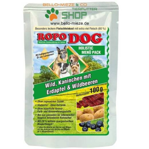 RopoDog Menü Pack mit  Wild, Kaninchen, Erdapfel & Wildbeeren